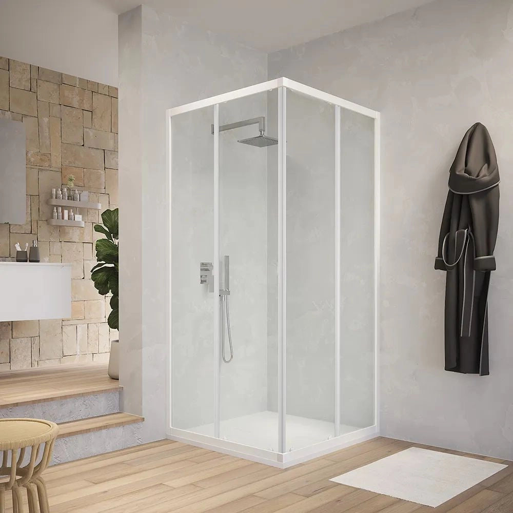 Box cabina doccia angolare con due ante scorrevoli in cristallo temprato trasparente *** misure 71.5-74.5x71.5-74.5xh...