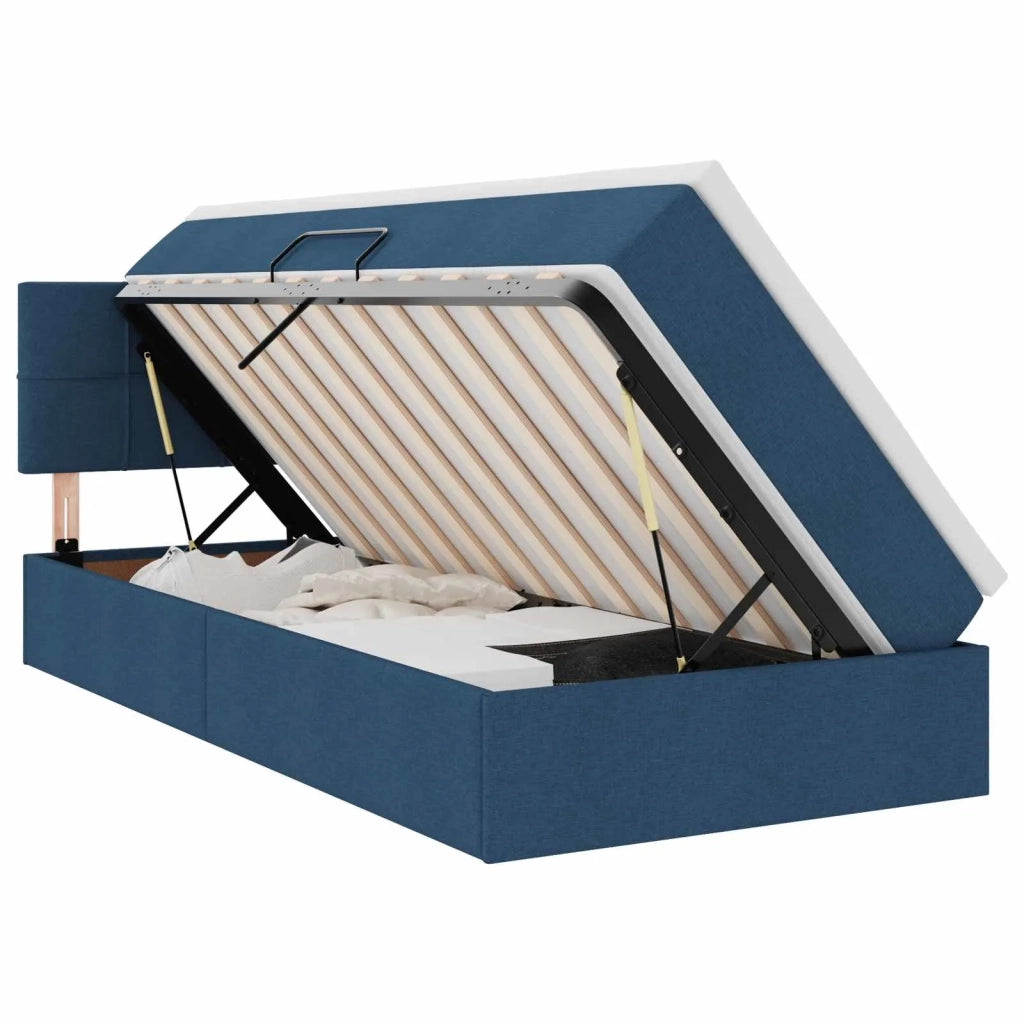 Letto con contenitore e LED con led Blu 100 x 200 cm Tessuto 3371129