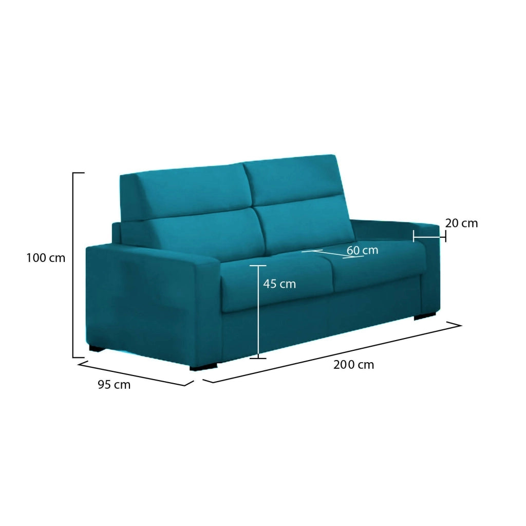 Letino, Divano Fisso 2 Posti Sfoderabile Made in Italy, 200x95x100h cm Azzurro