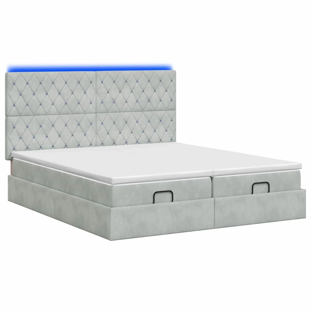 Letto Ottomano con Materasso e LED Grigio Chiaro 200 x 200 cm 3458484