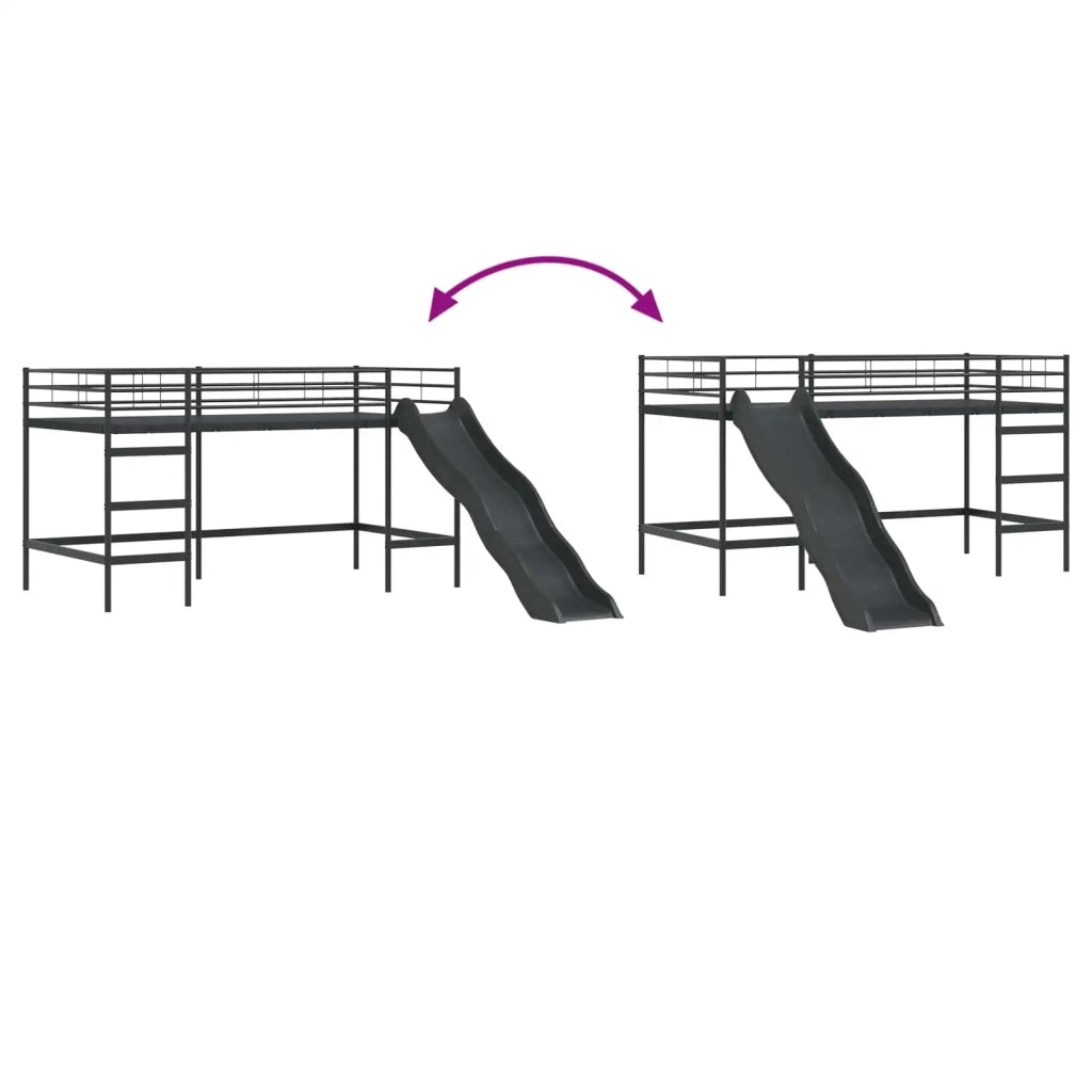 Letto loft per Bambini | Letto Infantile | Lettino con scivolo Nero e antracite