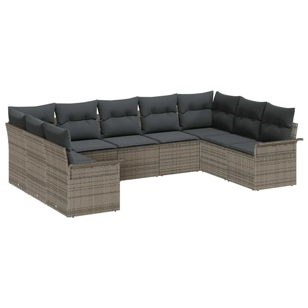 Set Divano da Giardino 9 pcs Grigio polyrattan