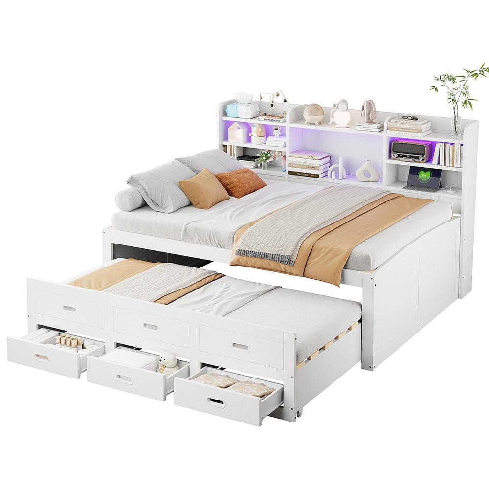 Daybed - Xylo - 140x200 cm LED USB 3 cassetti bianco