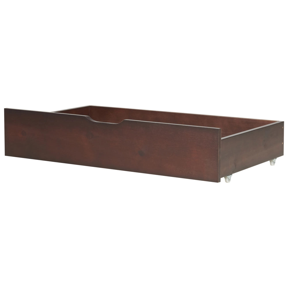 Set di 2 cassetti letto contenitore sottoletto in legno massello scuro con ruote