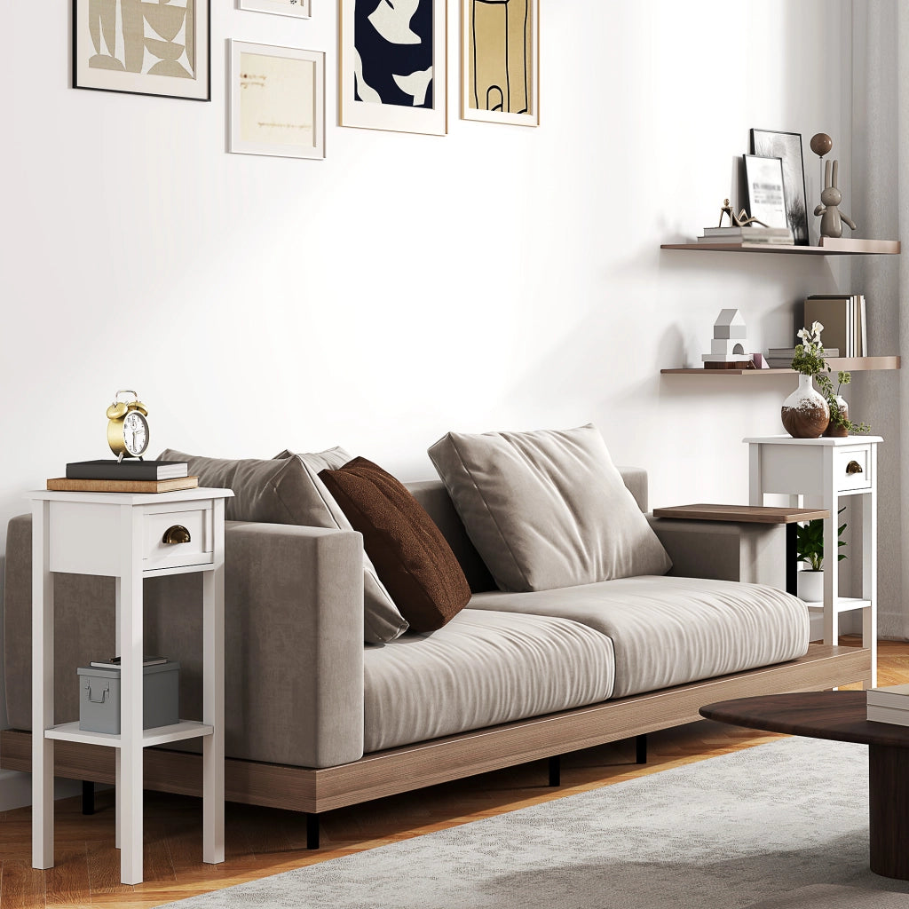 Comodino con Cassetto e Ripiano ¨C Xylo ¨C Bianco 30x30x75 cm Set 2 Pezzi
