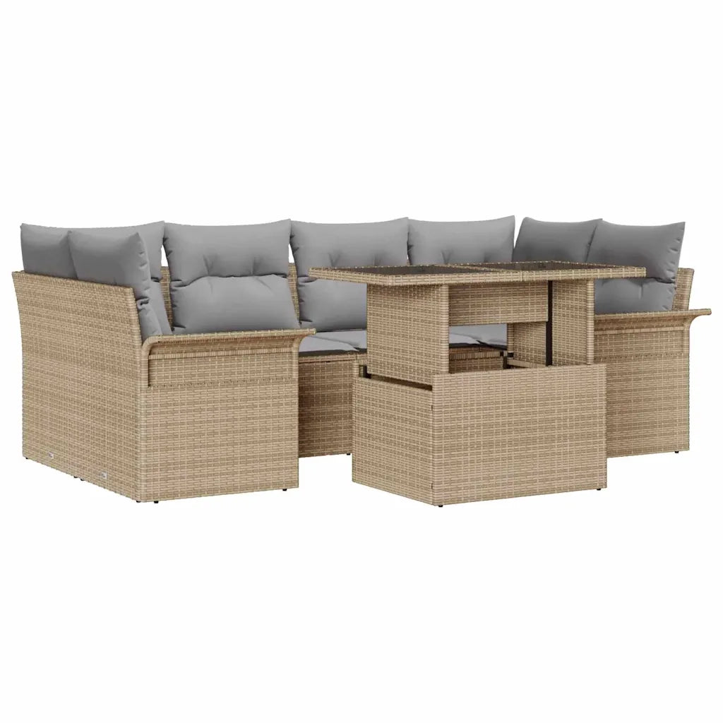 Set Divano da Giardino con cuscino 7 pcs Beige Poly Rattan 3348216