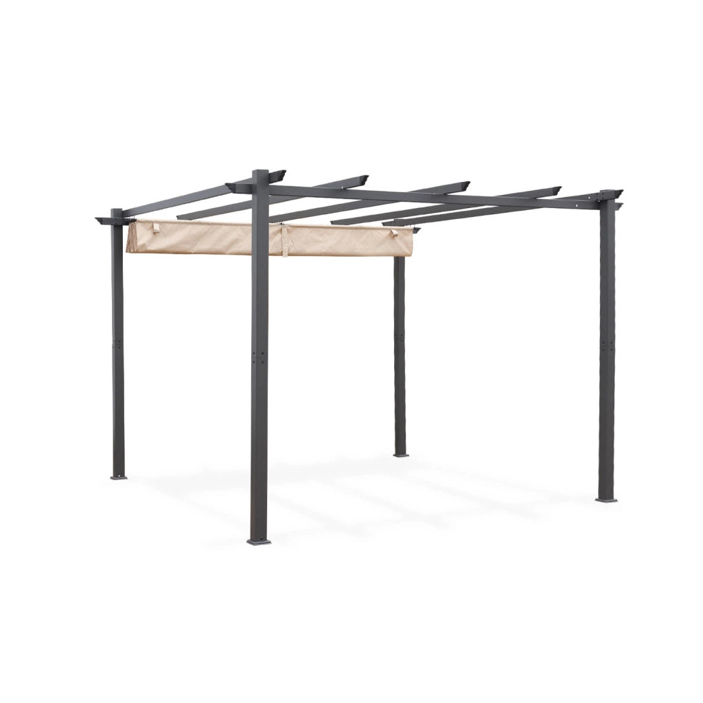 3x3m pergola, alluminio, copertura scorrevole, beige