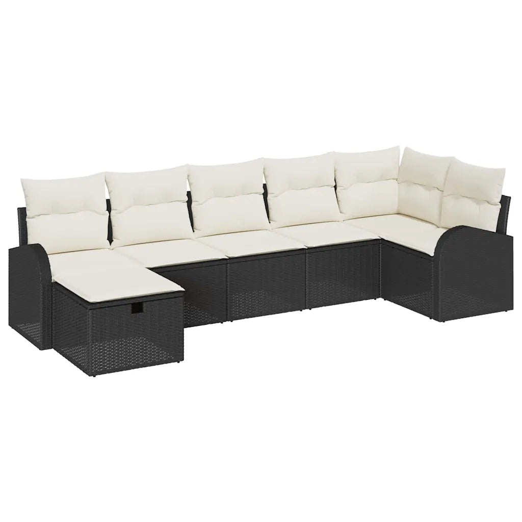 Set di divani con cuscino 7 pcs Nero e Crema polyrattan
