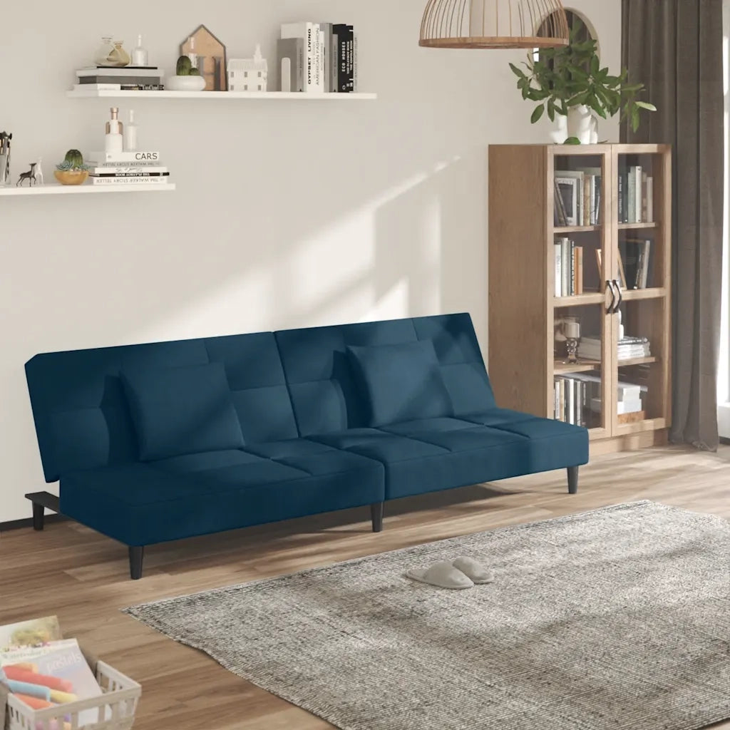 Divano Letto a 2 Posti con 2 Cuscini-Sofa Letto 2 Posti-Daybed Blu in Velluto 416767