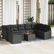 Set Divano da Giardino con archiviazione 10 pcs Nero polyrattan 3356546