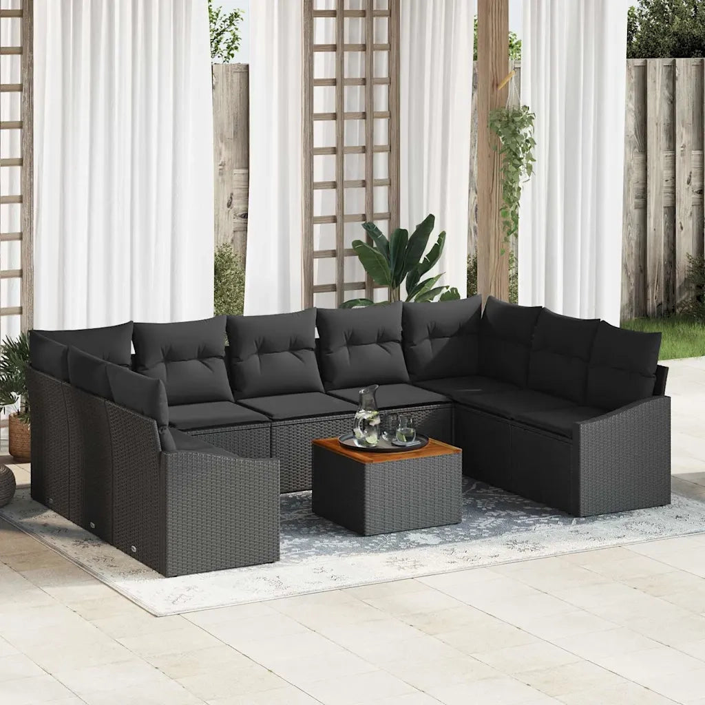 Set Divano da Giardino con archiviazione 10 pcs Nero polyrattan 3356546