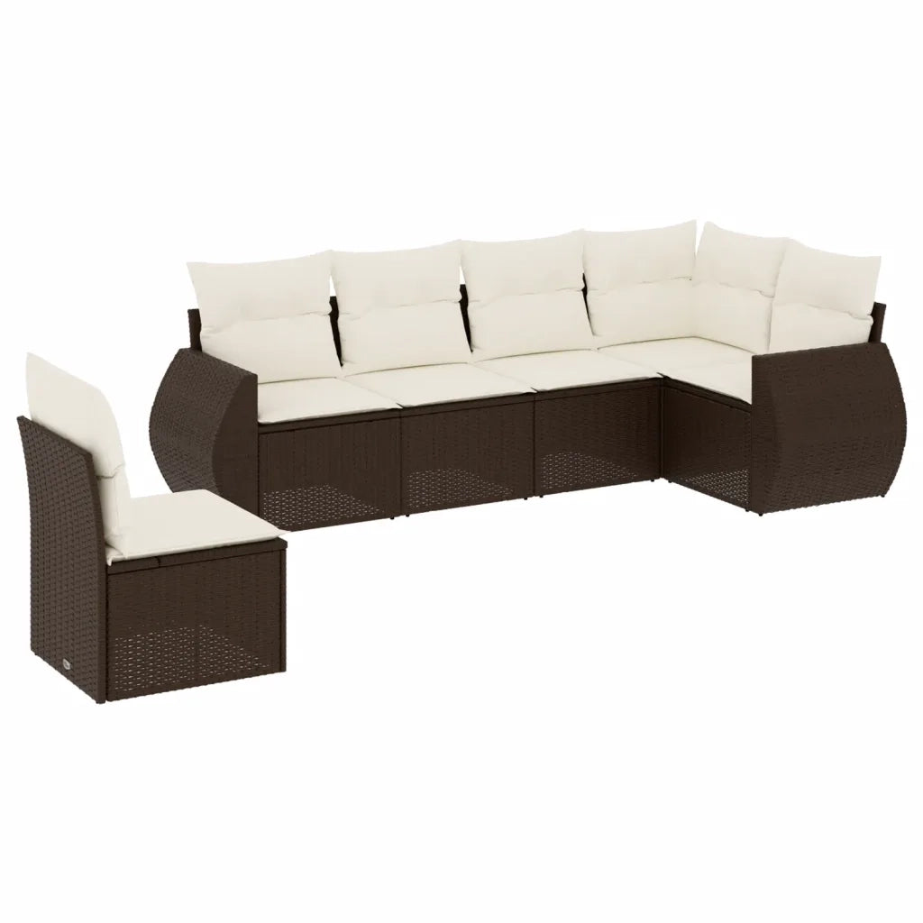 Set Divano da Giardino 6 pz con Cuscini Marrone in Polyrattan 3221432