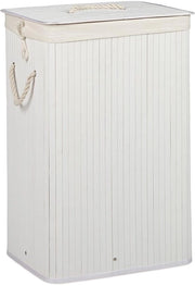 Wastebasket rettangolare in bambù con coperchio pieghevole unico pezzo bianco