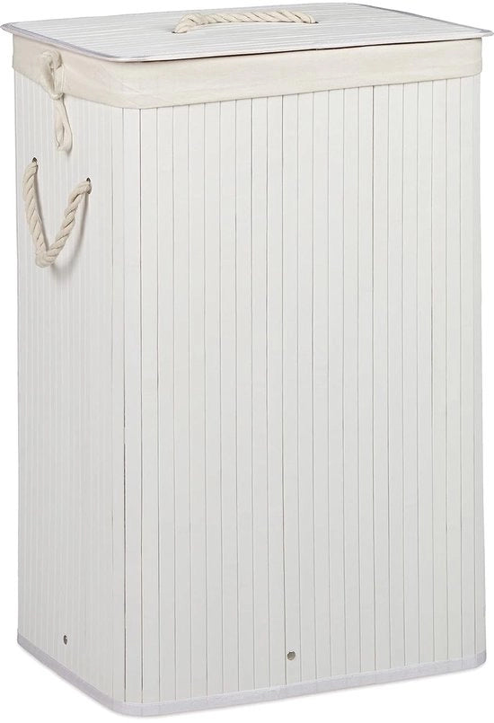 Wastebasket rettangolare in bambù con coperchio pieghevole unico pezzo bianco