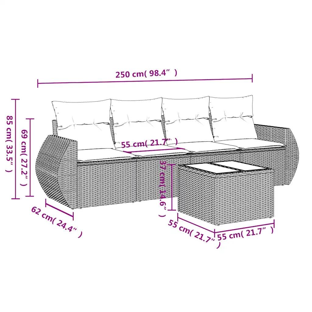 Set Divano da Giardino 5 pz con Cuscini Marrone in Polyrattan 3253430