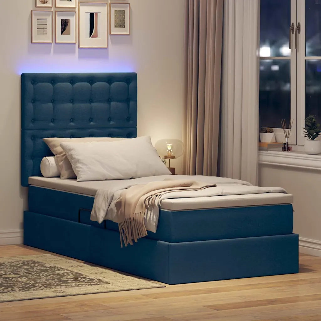 Letto con contenitore e LED con led Blu 90 x 190 cm Poliestere