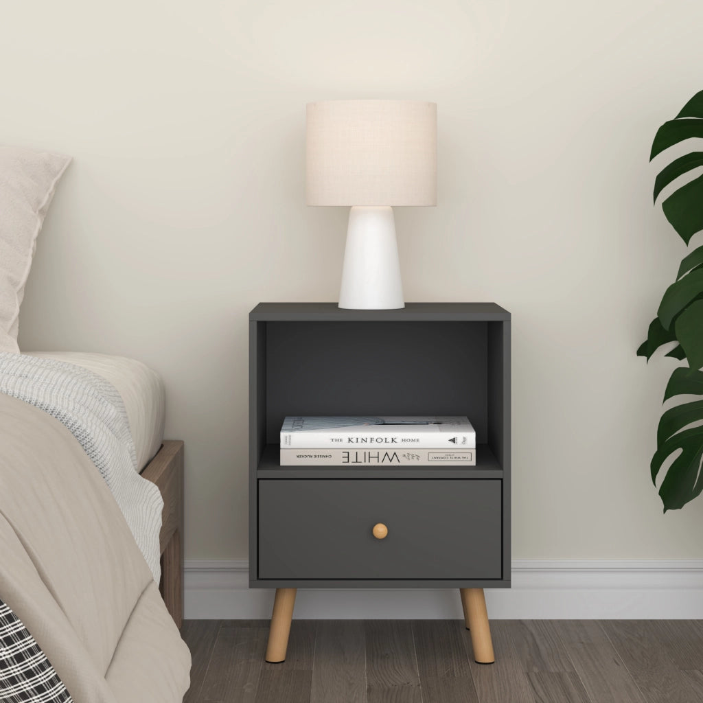 Set di 2 Comodini Sundsvall con Cassetto e Scomparto - Grigio scuro [en.casa]