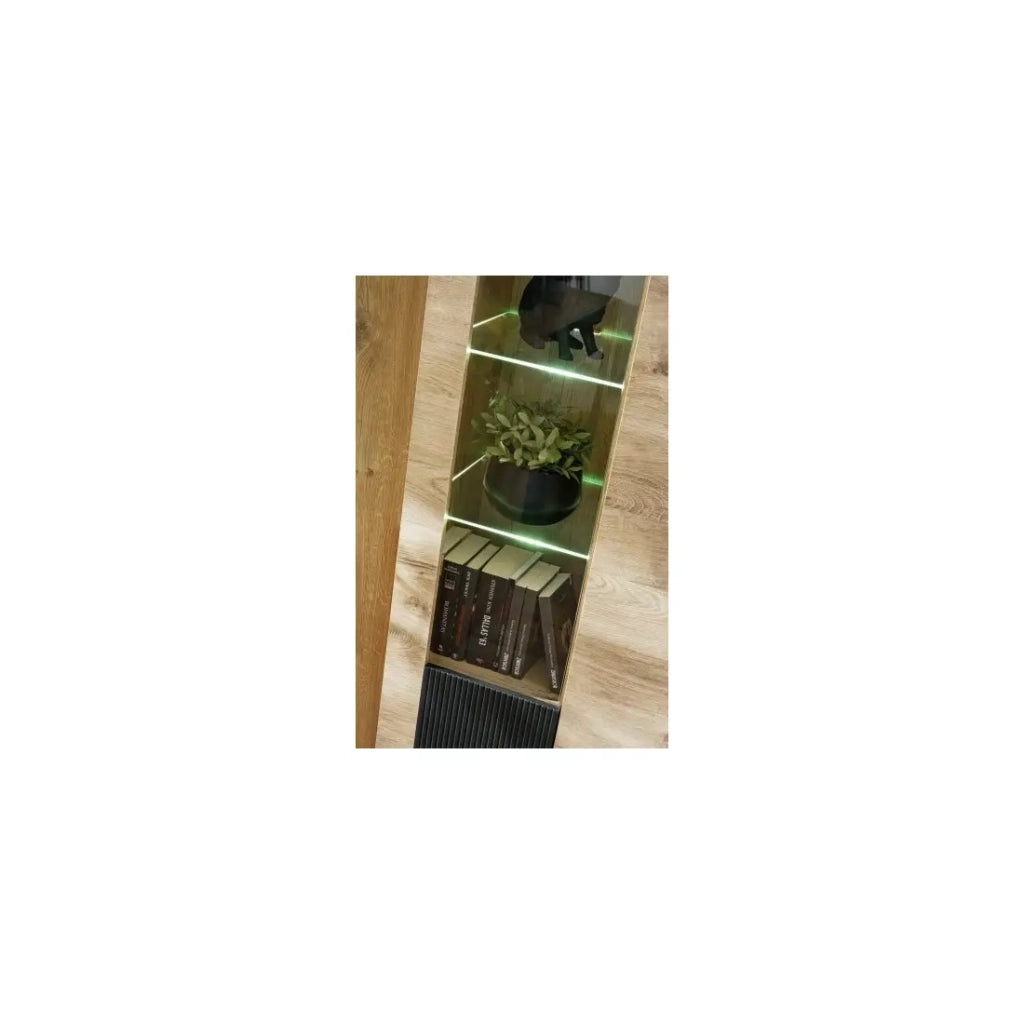 Vetrina DOUM – Rovere chiaro e nero – L70 x H192 x P40 cm