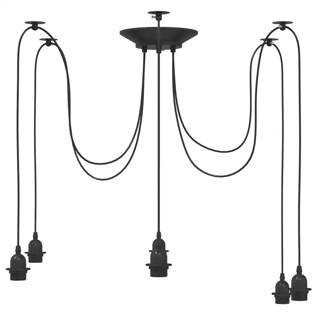 Lampada a Sospensione con 6 Portalampada E27 in Metallo Nero 4103455