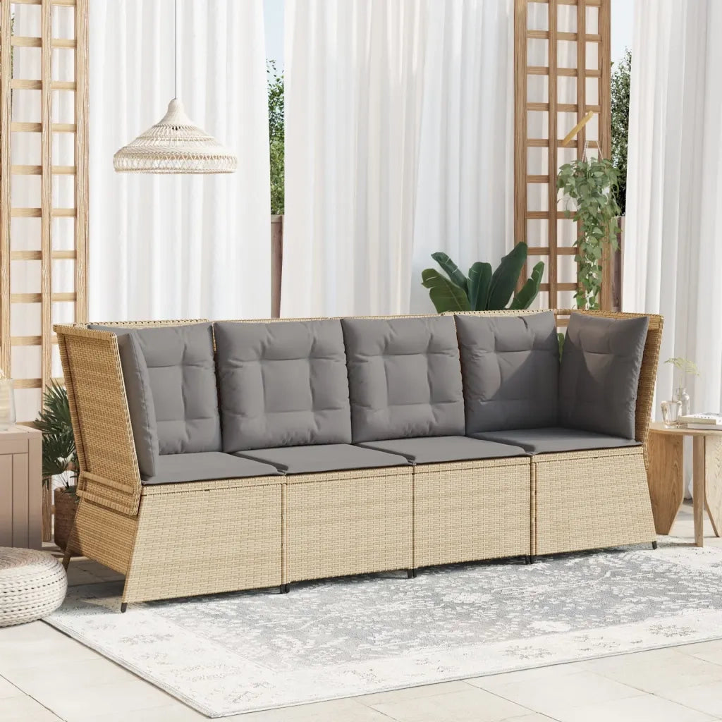 Divano Angolare da Giardino con Cuscini Beige in Polyrattan 368985