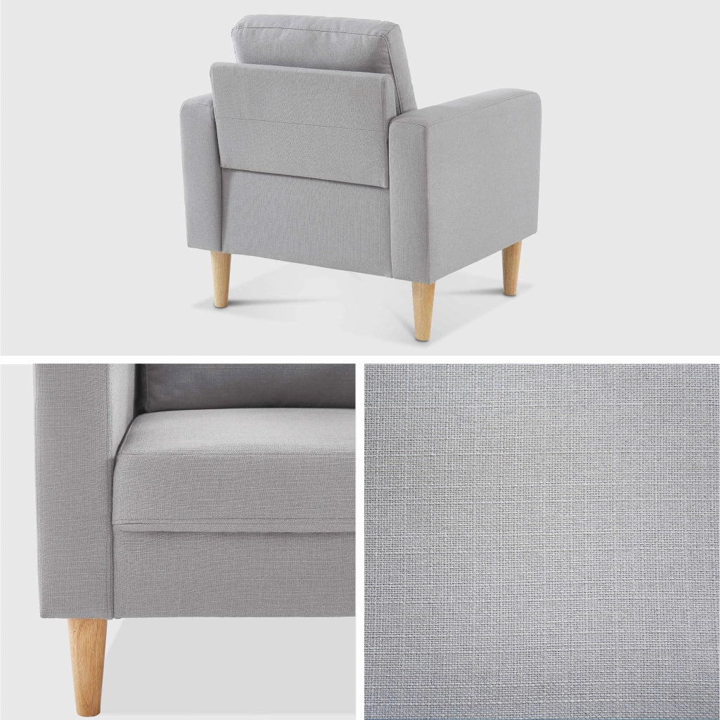 Poltrona scandinava in legno e tessuto, grigio chiaro