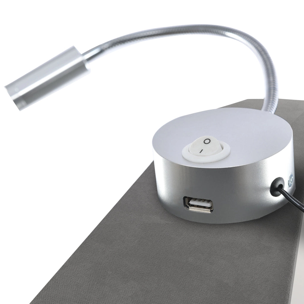 LETTO Contenitore 160x200 cm Velluto Grigio con USB e luce da lettura