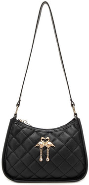 Borsa a Mano Piccola - Tas da Spalla Donna - Finta Pelle - Retro 90 - Nero - 20 x 6 x 13 cm