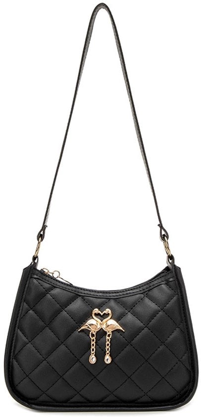 Borsa a Mano Piccola - Tas da Spalla Donna - Finta Pelle - Retro 90 - Nero - 20 x 6 x 13 cm