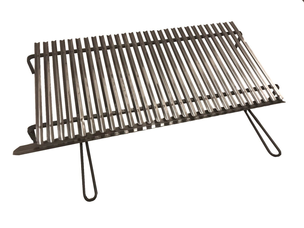 Graticola in acciaio inox, griglia per barbecue con sistema recupera grassi con piedini in ferro 80x50 cm