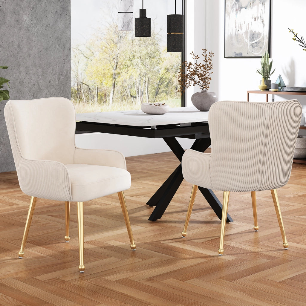Sedia da pranzo Set di 4 con braccioli e supporto lombare in velluto Beige Oro