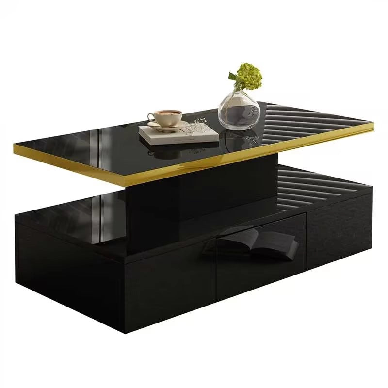 Tavolino da Caff¨¨ con Cassetti e LED ¨C MINIMAL ¨C Nero Lucido, 2 Ripiani