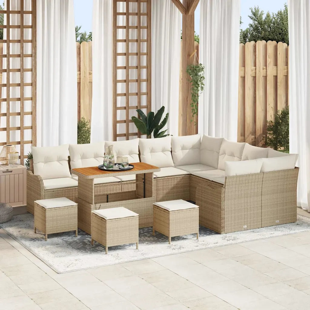 Set Divano da Giardino con cuscino 13 pcs Beige polyrattan