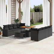 Set Divano da Giardino con cuscino 12 pcs Nero polyrattan