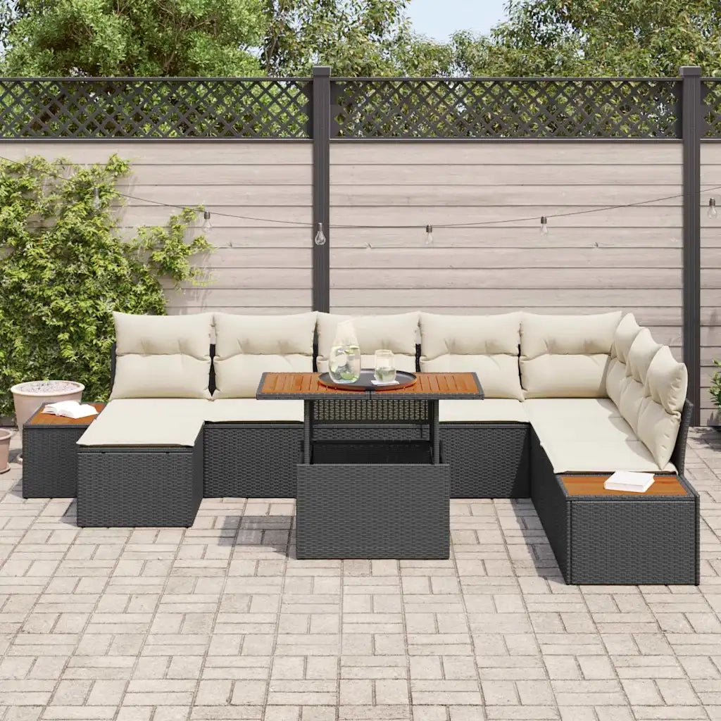 Set da Pranzo per Giardino con cuscino 9 pcs Nero e Beige 3350094