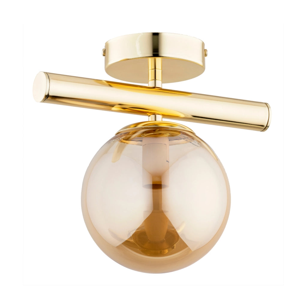 Plafoniera ERAL Alfa oro vetro ambra sfera E14 10W