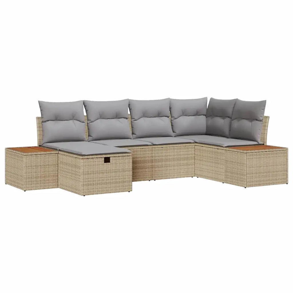 Set Divano da Giardino con cuscino 6 pcs Beige polyrattan