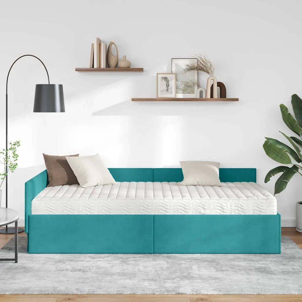 Struttura Letto Angolare con Materasso 2 pcs Turchese Velluto