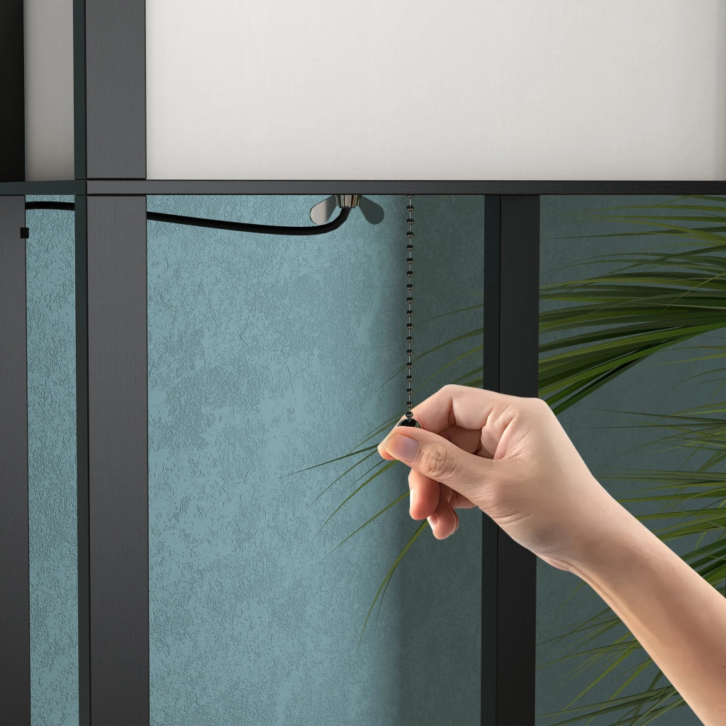 Lampada da Terra con Scaffali ¨C Minimal ¨C Legno Nero