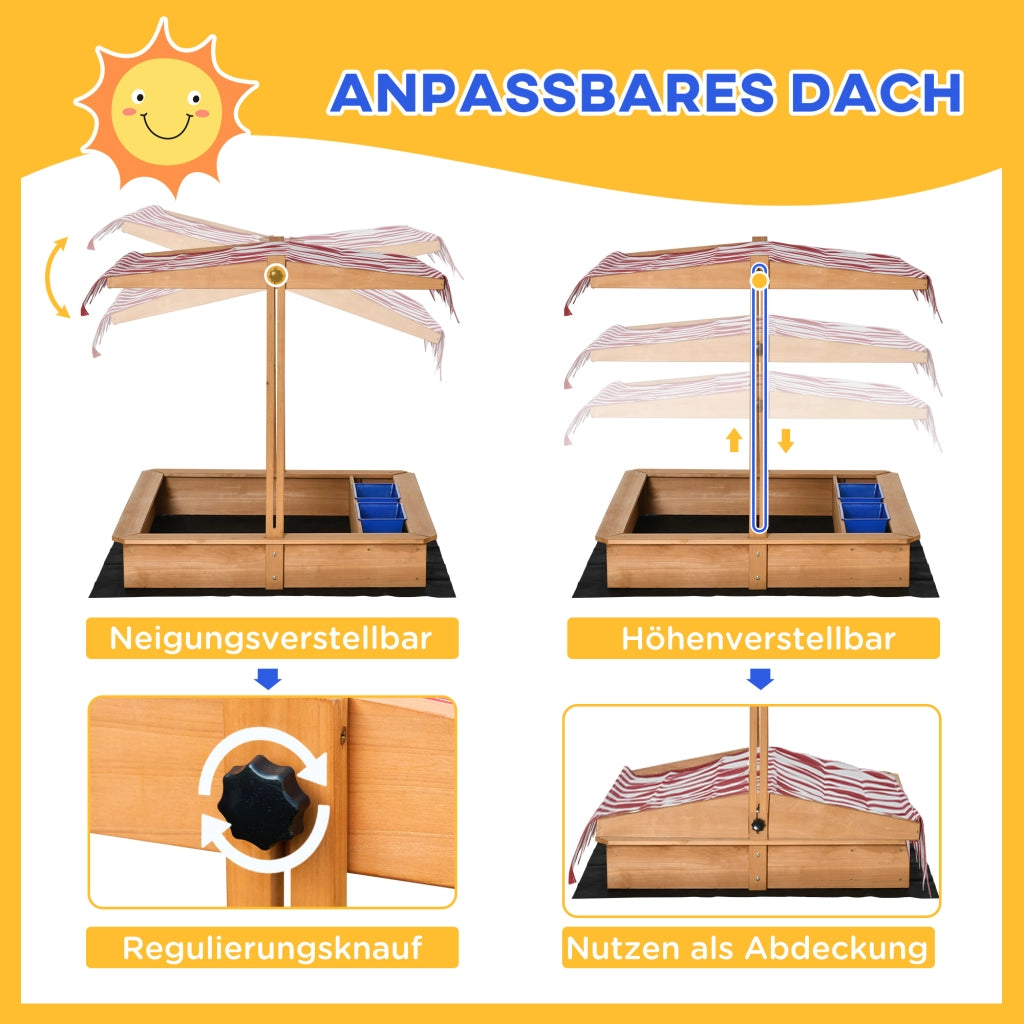 Sandbox con Copertura Regolabile ¨C Minimal ¨C Legno 107.5x107.5 cm