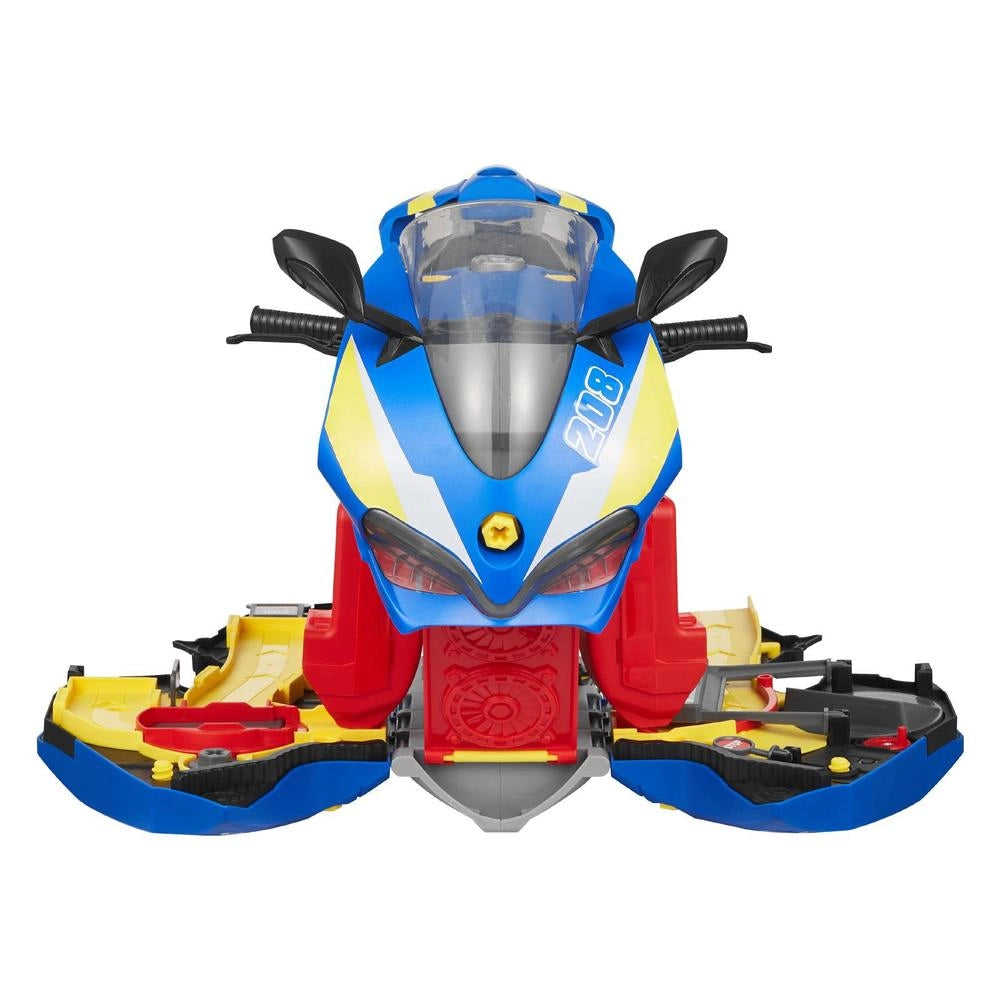 Giocattolo Motore Moto 25 Pezzi Parti Rimovibili Luci Suoni Guida Pista Officina Meccanica Bambini Blu