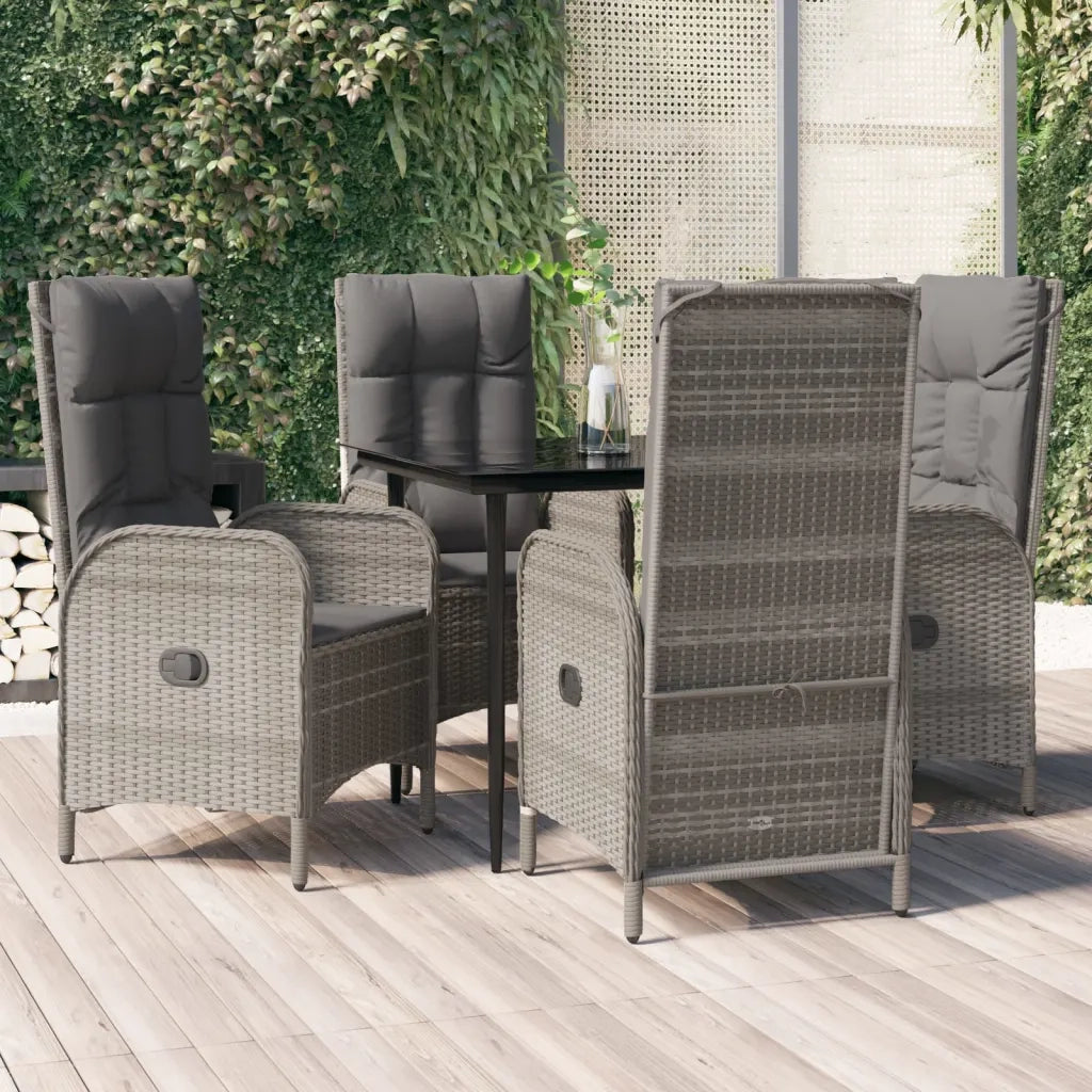 Set da Pranzo Giardino 5pz Nero e Grigio con Cuscini Polyrattan 3185178