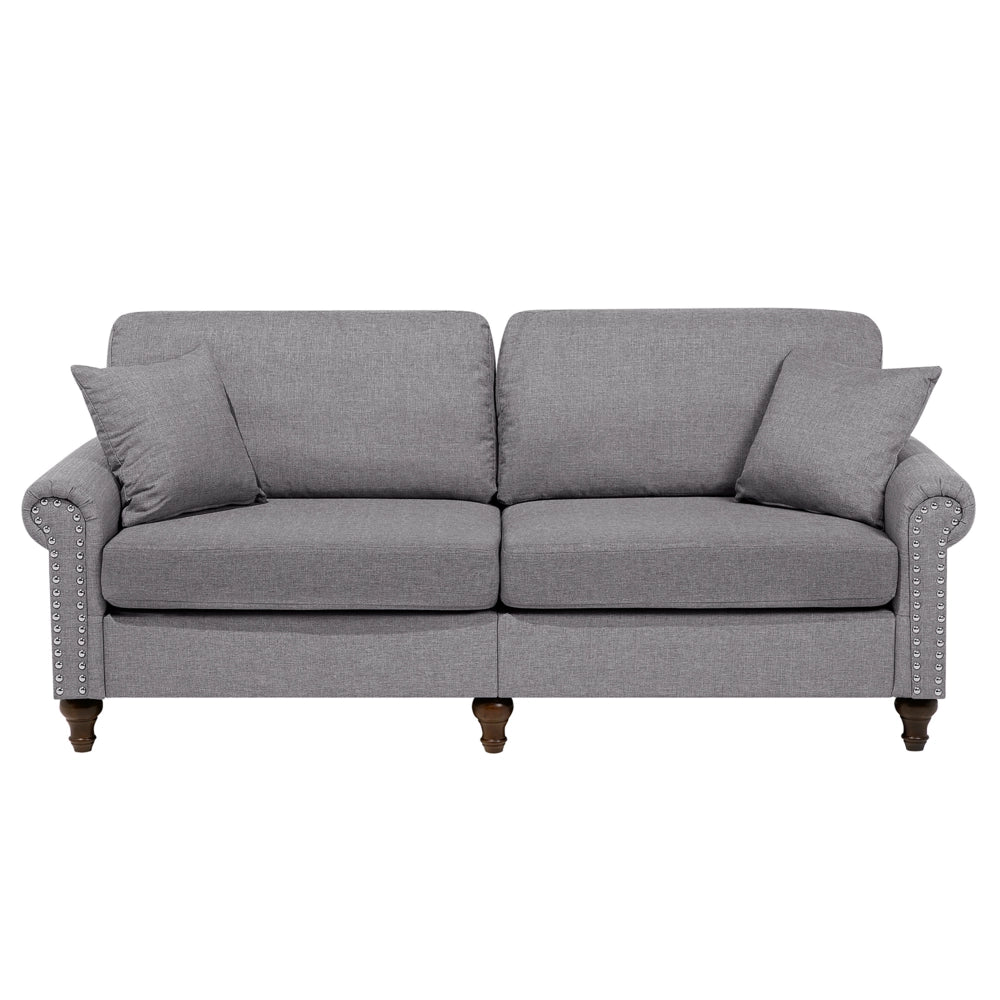 Divano a 3 posti in tessuto grigio stile Chesterfield con schienale basso