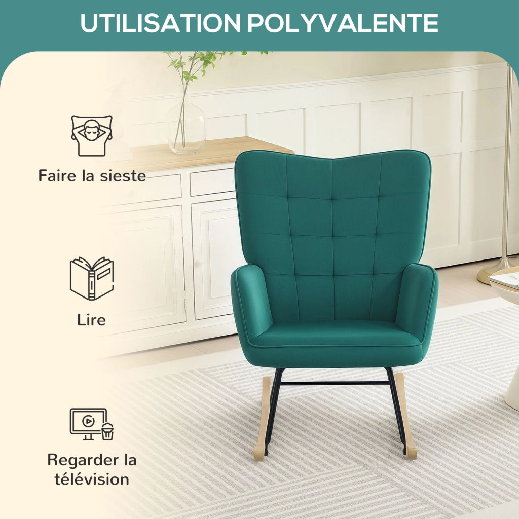 Poltrona a dondolo ¨C Zephmum ¨C Veluto, struttura in acciaio, 71x98x101 cm, Verde