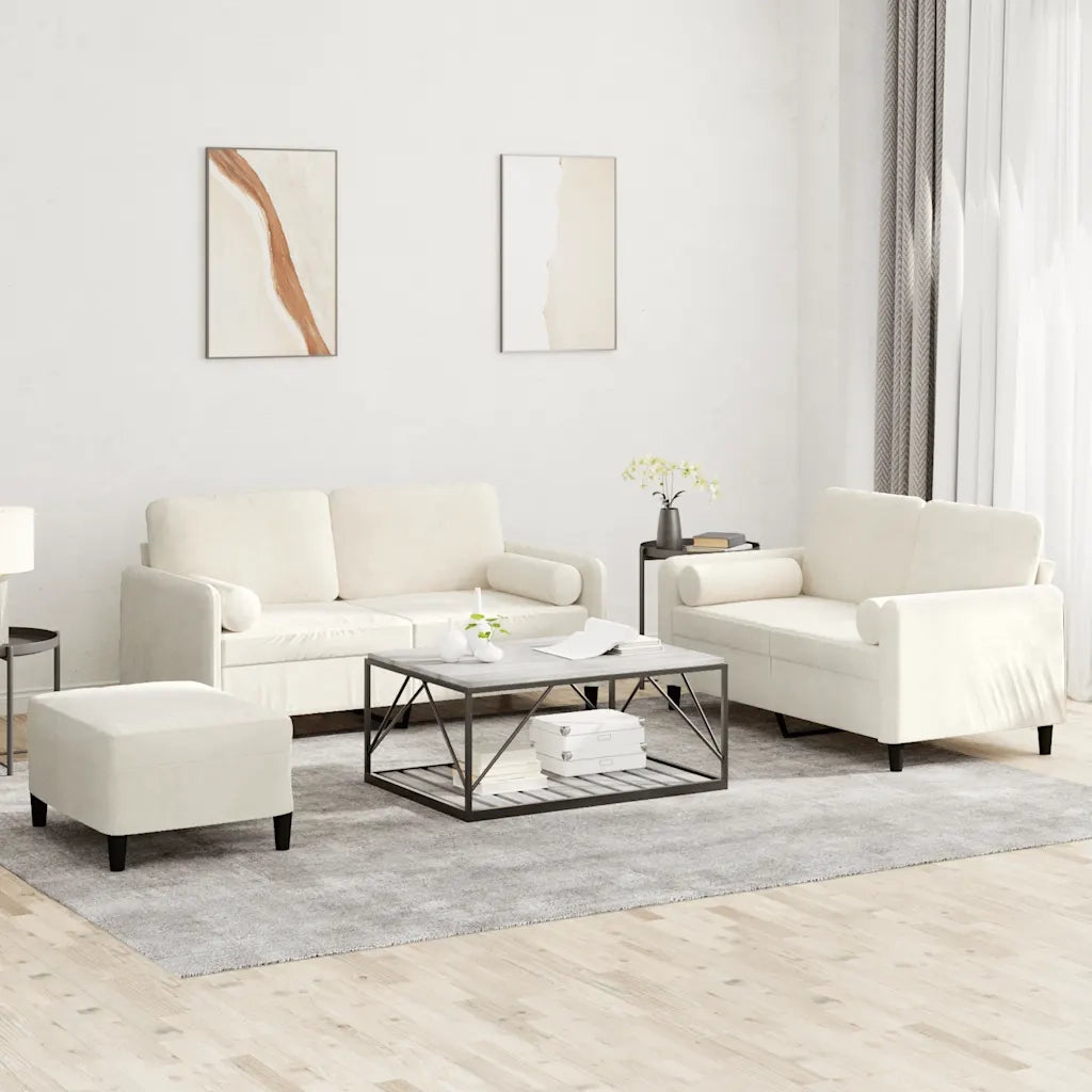 Set di Divani 3 pz con Cuscini Crema in Velluto 3202012