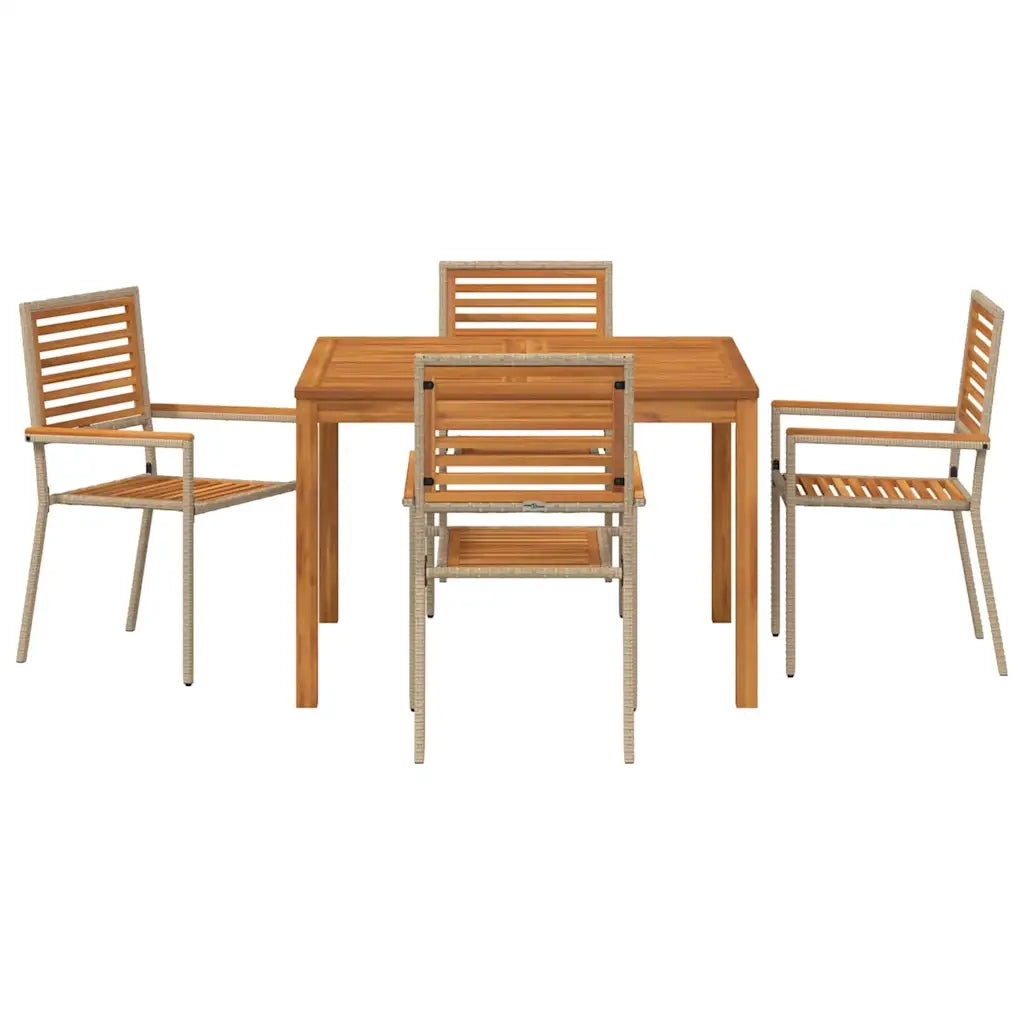 Set da Pranzo per Giardino 5 pcs Beige Legno di Acacia Massello