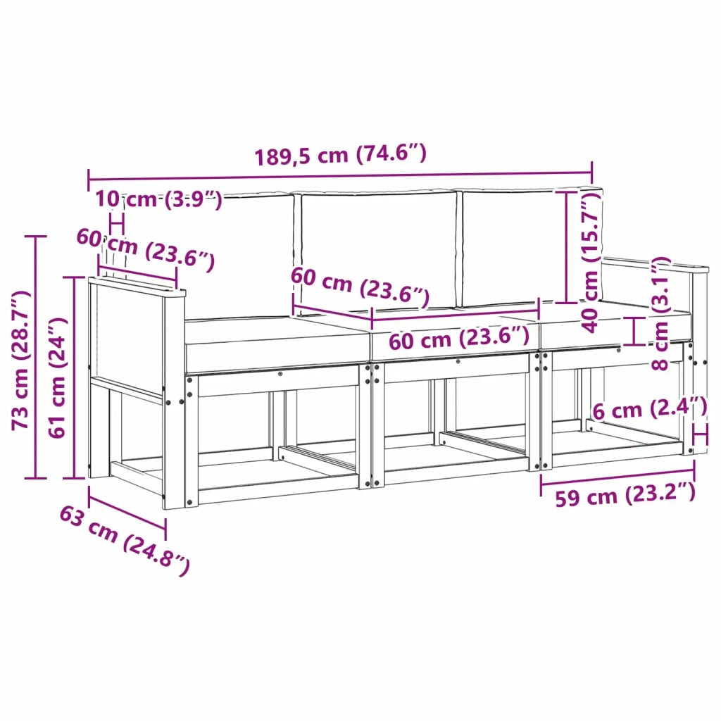 Set di divani da esterno 3 pz Naturale 3384949