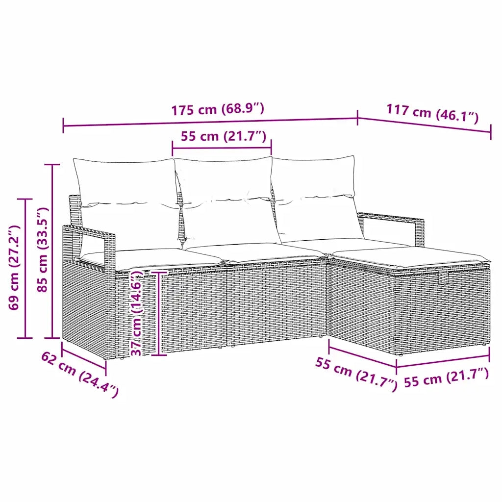 Set di divani con cuscino 4 pcs Nero e Crema polyrattan 3359146