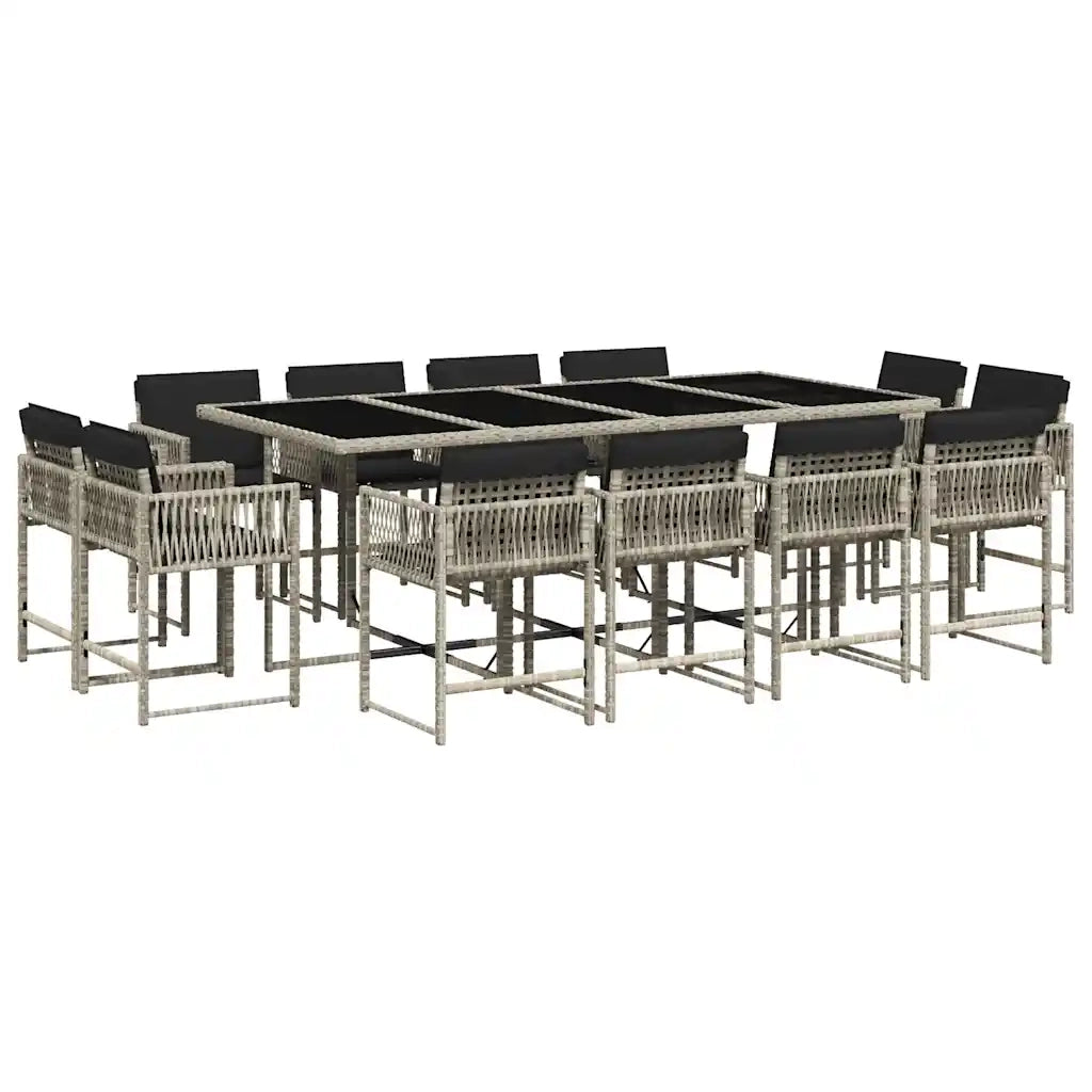 Set da Pranzo da Giardino 13pz con Cuscini Grigio in Polyrattan 3211583