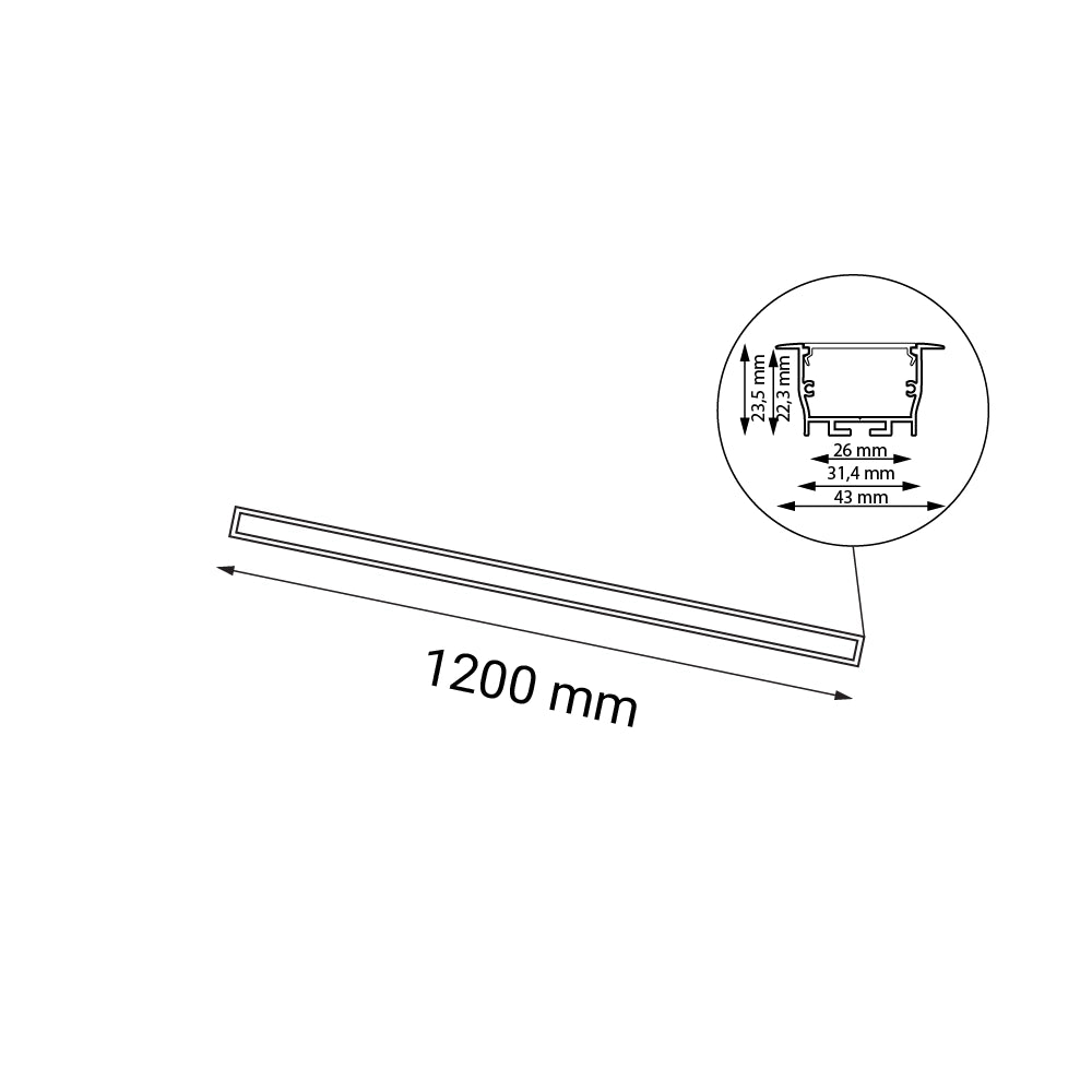 Plafoniera incasso lineare nera 120cm LED 24W 4000K