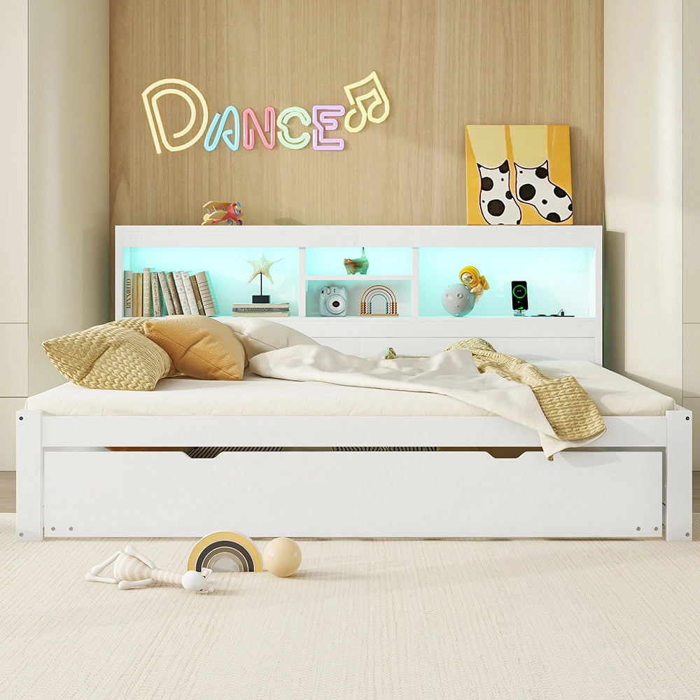 Divano letto daybed - Xylo - 140x200 cm LED USB contenitore bianco
